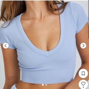 Garage Light Blue Ribbed Crop Top